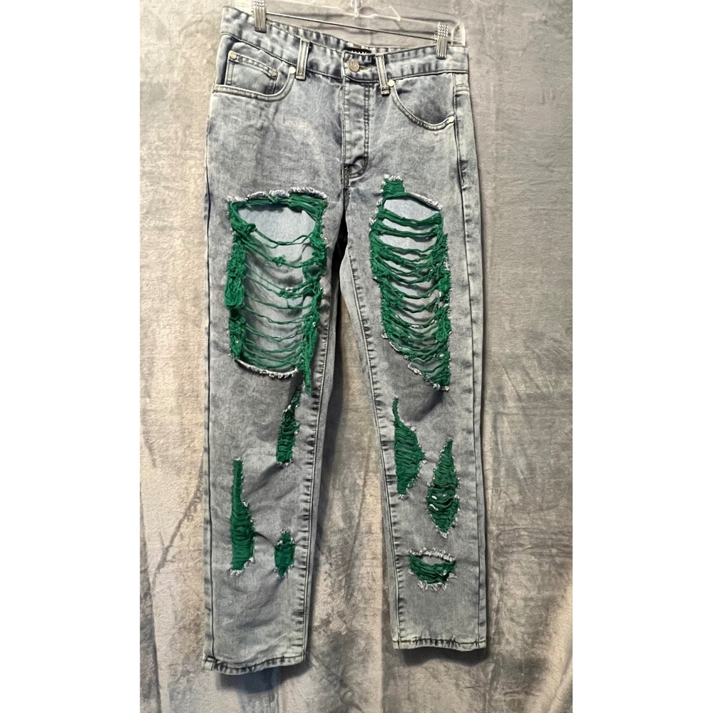 BoohooMAN Jeans Slim Fit Distressed Ripped‎ Acid Wash Denim Mens